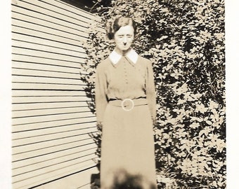 Creepy Woman Unusual Shadows Vintage Snapshot Prim Lace Collar Dress