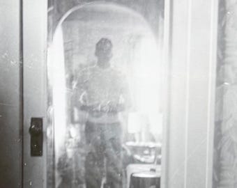 Vintage Self-Portrait Young Man Takes Selfie In The Mirror Black & White Snapshot