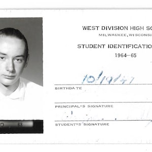Original Vintage School ID Photo Of Bored Teen Boy Milwaukee High School Class 1964 Identification Card