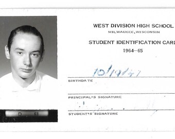 Original Vintage School ID Photo Of Bored Teen Boy Milwaukee High School Class 1964 Identification Card