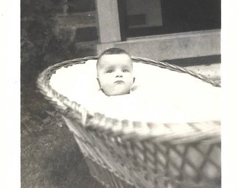 Baby In A Basket Antique Photo Baby All Wrapped To His Ears In A Wicker Basket Original Baby Picture