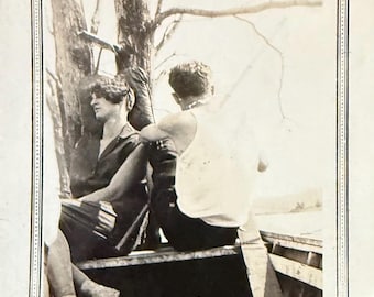 Vintage Photo Flapper Woman & Male Friend Argument Boredom Mood Abstract Photograph