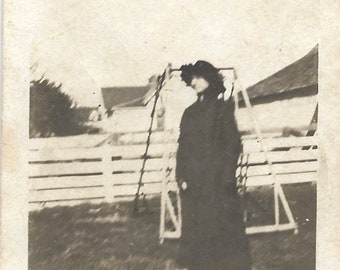 Ghostly Image Of Young Woman Wearing Broad-Brimmed Hat And Long Coat Original Vintage Photo