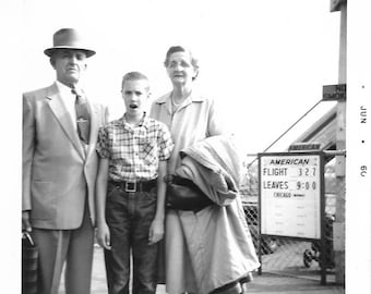 1960s Airport Photo: Boy's First Flight to Chicago, Vintage Snapshot