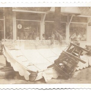 Store Awning Collapsed Vintage Snapshot Polaroid Photo Woman Looks At Damage Disaster