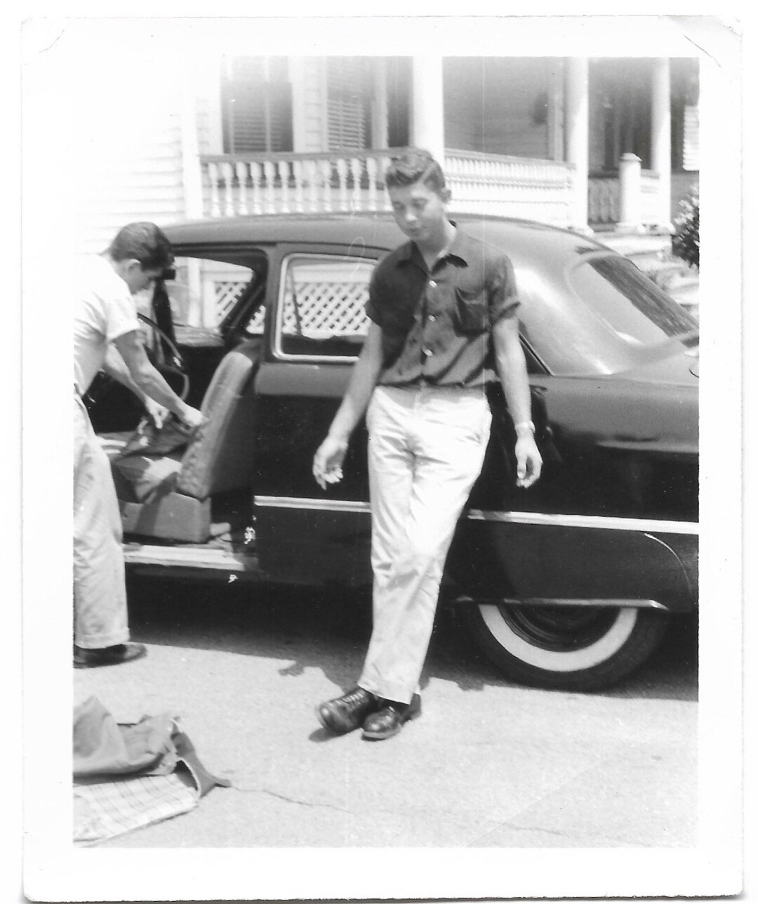 Teen Boys & Cool Car With Fender Skirts 1950's Vintage Photo Cleaning Out the Car Teenager With Fade Haircut Black and White Snapshot - Etsy