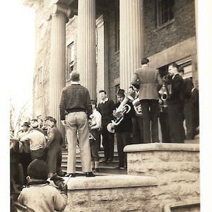 High School Band Men With Instruments Horn Section Vintage Snapshot French Horn Trumpet French Horn Parade 1940’s Photography