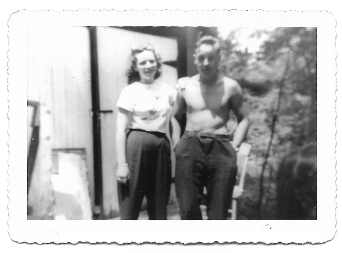 Shirtless Man With Tight Belt Vintage Photo Bare-chested pic