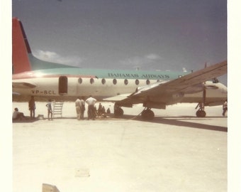 Bahama Airways Vintage Color Snapshot Nassau Airliner Bahamasair Caribbean Islands Travel Transportation Parked Aircraft Flight Crew