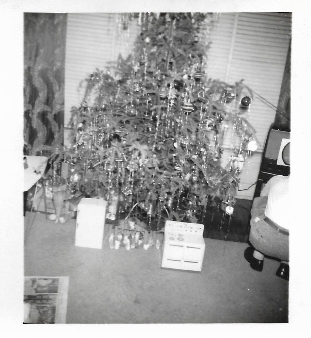 Kitchen Toys Under the Tree Christmas Black & White Photo Man Adjusts ...