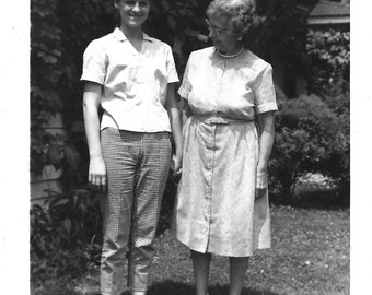 Her First Bra Vintage Photo Older Woman Checks Out Teen Girl’s Chest Training Bra 1960’s Original Snapshot Funny Family Picture