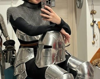 Zestaw średniowiecznej zbroi stalowej dla kobiet, strój rycerza, renesansowy festiwal, zbroja płytowa, LARP i cosplay, zestaw zbroi wojowniczki, prezent na Halloween