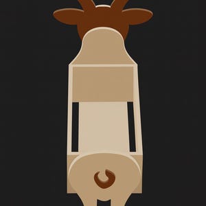 Pode incluir: Um porta-toalhas de papel de parede em forma de vaca de madeira. O suporte &eacute; castanho claro com uma cabe&ccedil;a e chifres castanhos escuros. O design &eacute; minimalista e de desenho animado, com uma cauda e pernas na parte inferior.