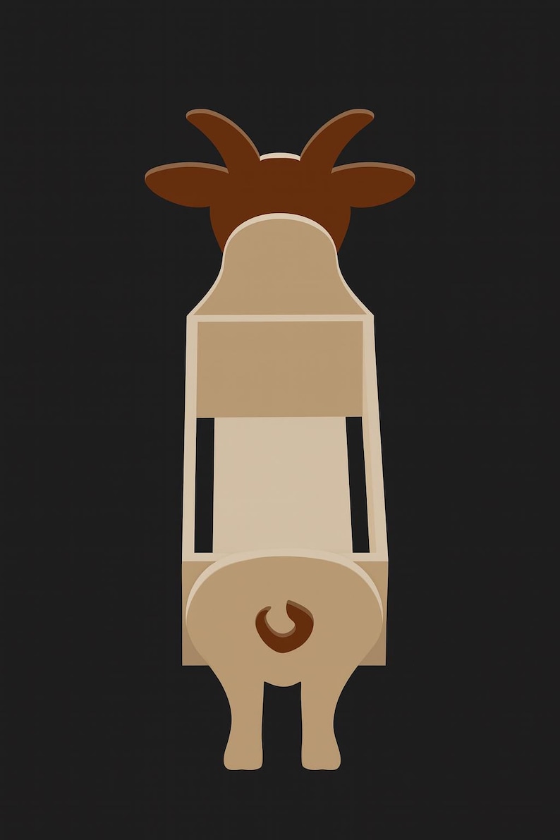Pode incluir: Um porta-toalhas de papel de parede em forma de vaca de madeira. O suporte &eacute; castanho claro com uma cabe&ccedil;a e chifres castanhos escuros. O design &eacute; minimalista e de desenho animado, com uma cauda e pernas na parte inferior.
