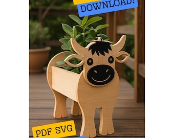 Cow Planter  Box Woodworking Plans, Scroll Saw Patterns, PDF, SVG  (Digital Download)