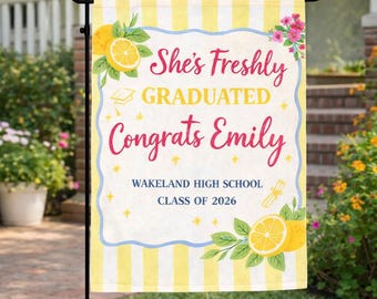 Graduation Garden Flag Personalized Yard Flag Outdoor Decor Class of 2026 Congrats Graduate Lemon Theme Flag