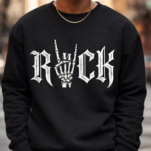 Rock Skeleton Hand PNG Gothic Typography Design, Skull Rock Sign Shirt Graphic, Vintage Streetwear Sublimation Digital Download