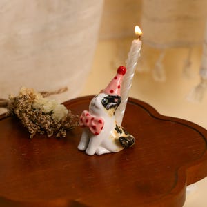 Pink Polka Dot Calico Cat Cake Topper Adorable Ceramic Candle Holder Kawaii Miniature Pet Figurine Birthday Party Decor Cat Lover Gift image 2