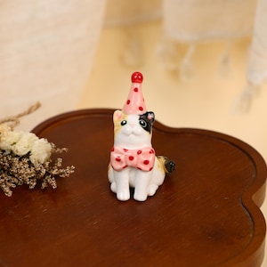 Pink Polka Dot Calico Cat Cake Topper Adorable Ceramic Candle Holder Kawaii Miniature Pet Figurine Birthday Party Decor Cat Lover Gift image 6