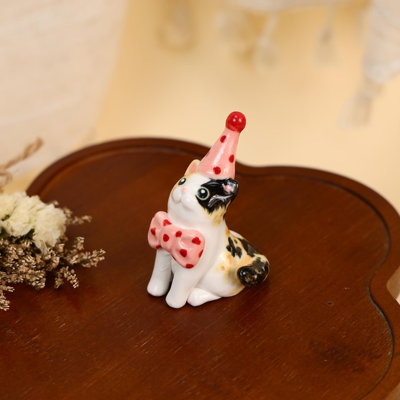 Pink Polka Dot Calico Cat Cake Topper Adorable Ceramic Candle Holder Kawaii Miniature Pet Figurine Birthday Party Decor Cat Lover Gift image 7