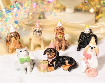 Adorno personalizado realista para pastel de cumpleaños de mascotas, portavelas de cerámica personalizado con forma de animal gato o perro, regalo para pastel de bodas, decoración hecha a mano para el hogar conmemorativo.