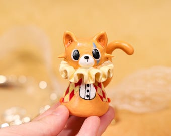 Soporte para anillos con forma de gato de circo, figura de cerámica pintada a mano, adorno para pastel con forma de gatito naranja, soporte para anillos, joyero, regalo para amantes de los gatos, decoración original.