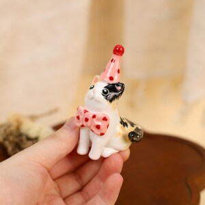 Pink Polka Dot Calico Cat Cake Topper Adorable Ceramic Candle Holder Kawaii Miniature Pet Figurine Birthday Party Decor Cat Lover Gift image 12