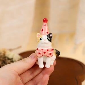 Pink Polka Dot Calico Cat Cake Topper Adorable Ceramic Candle Holder Kawaii Miniature Pet Figurine Birthday Party Decor Cat Lover Gift image 11