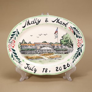 Custom Wedding Venue Plate Handpainted House Portrait Platter 10.6 Inch Personalized Ceramic Serving Tray Anniversary Gift Keepsake