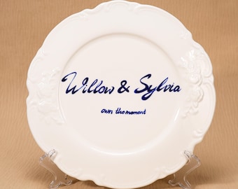 Custom Calligraphy Wedding 11"Platter Personalized Handwritten Bridal Shower Couples Name Decorative Platter Vintage Keepsake Embossed Plate