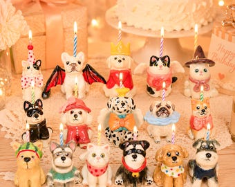 Adorno personalizado para pastel de mascotas, lindo animal kawaii, portavelas de cerámica con forma de gato o perro, regalo para pastel de bodas, figura hecha a mano, decoración para el hogar conmemorativo