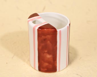Portacepillos de dientes minimalista a rayas, vaso de cerámica rosa y marrón, bonito adorno para baño, taza estética para brochas de maquillaje, regalo hecho a mano