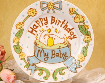 Aangepaste grillige verhalenboek keramische verjaardagsplaat handbeschilderd moeder de gans gouden ei baby shower schotel schattig kinderkamer decor fee nieuwe moeder cadeau