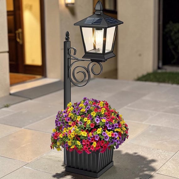Outdoor 2-in-1 Solar Lamp Post With Planter – Freestanding Or Wall Mount, Waterproof, Auto Dusk-to-Dawn