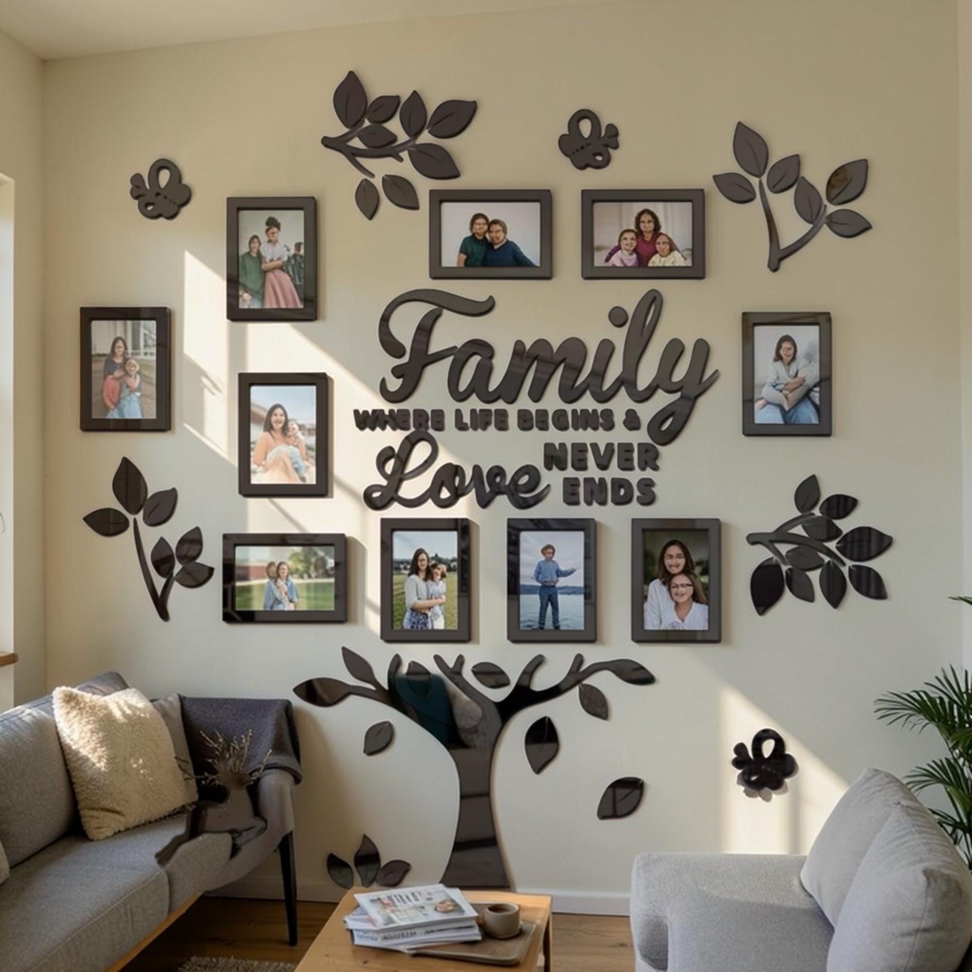 3D Acrylic Family Tree Photo Frame Wall Sticker Collage, Self-adhesive ...