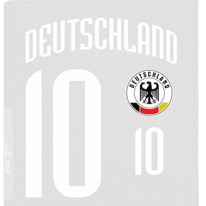 May include: A white graphic design on a grey background. The design features the word "DEUTSCHLAND", the number "10", and a circular emblem with a black eagle and the word "DEUTSCHLAND".