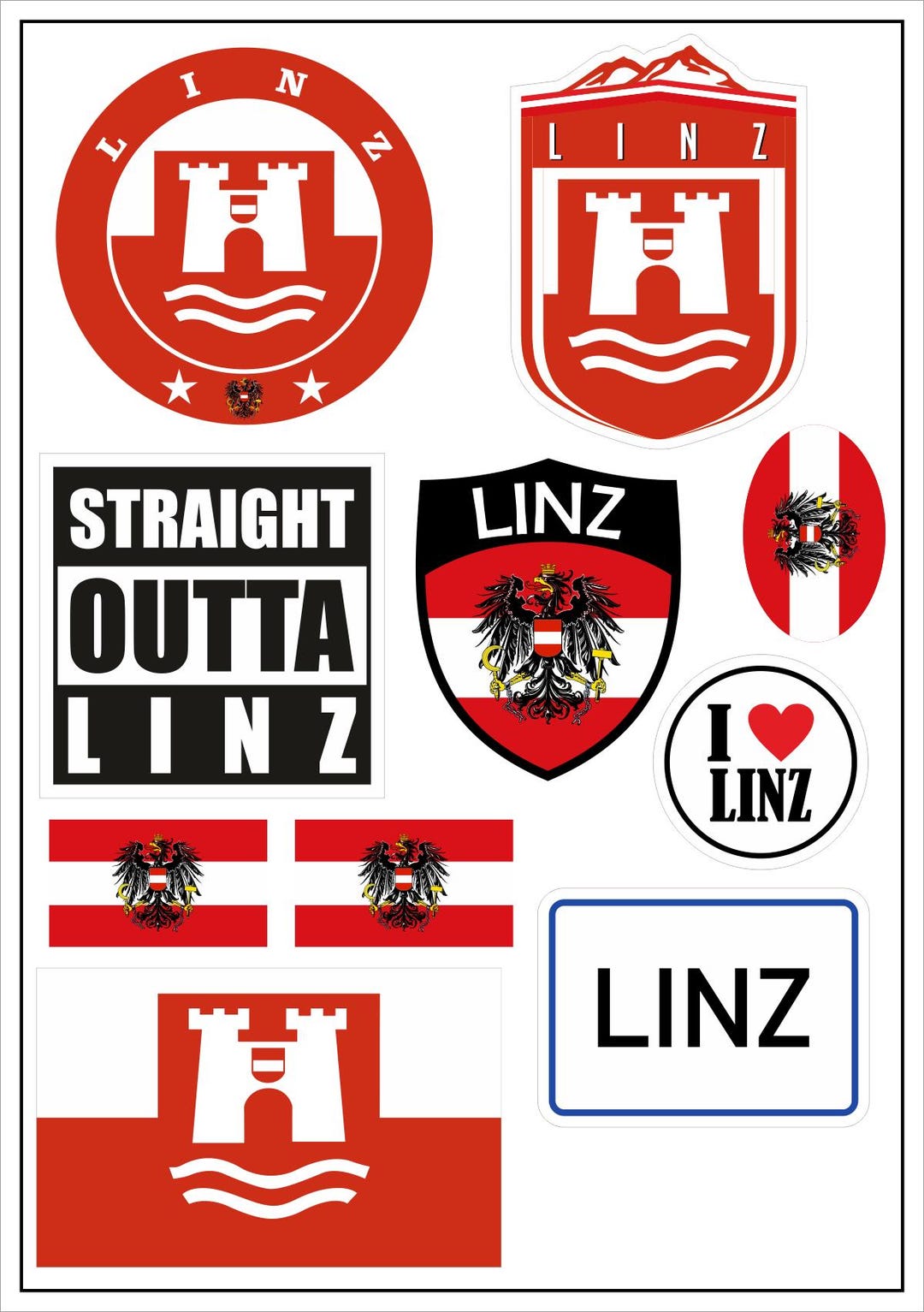 Linz Sticker Linz Aufkleber Karte 10 Stück - Österreich PKW Auto Motorrad Biker ...