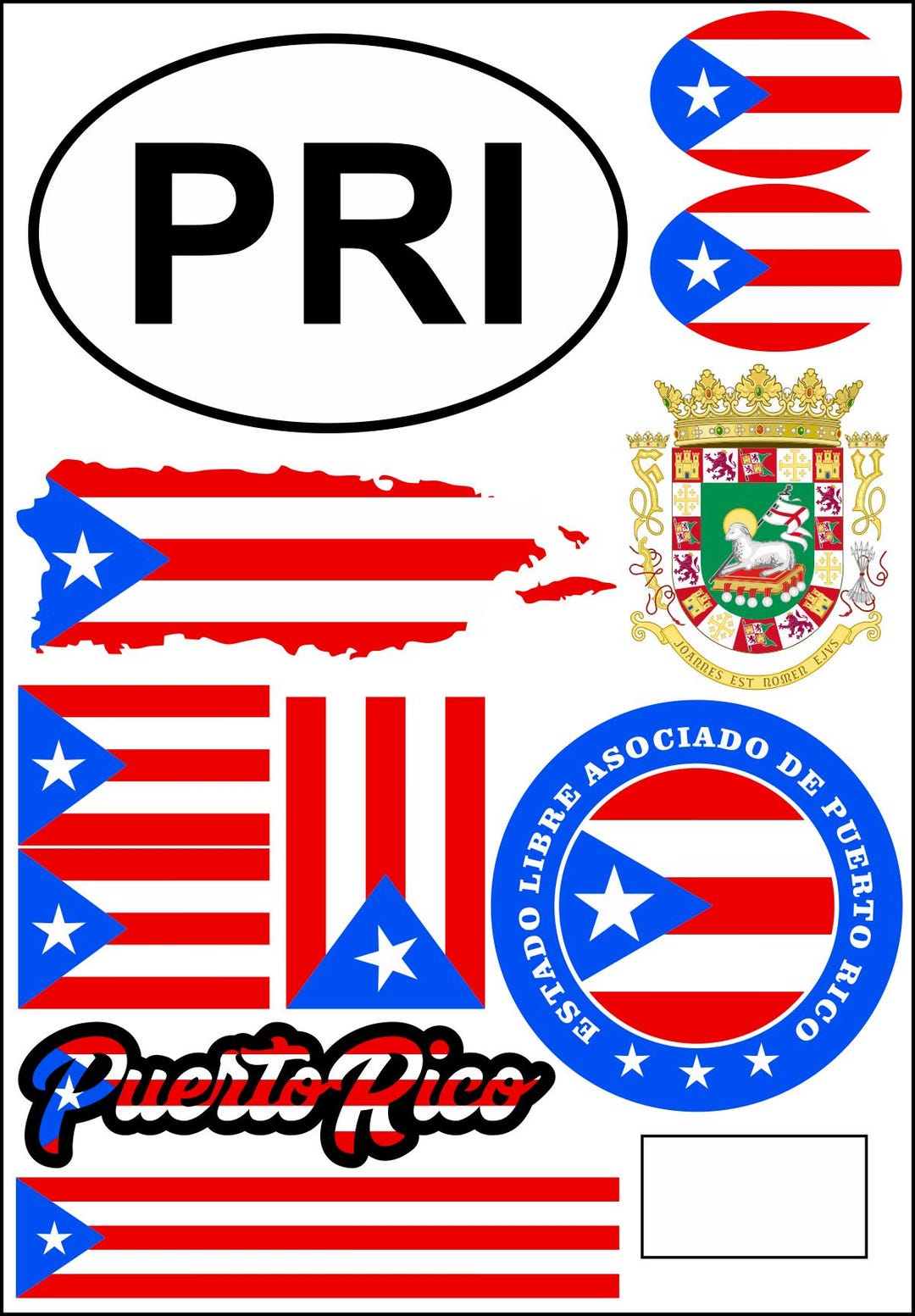 Puerto Rico Auto Sticker Puerto Rico Sticker Map 11 Pieces - Car Motorcycle Biker Flag Sticker ...