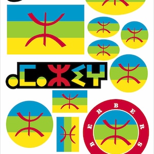 Berber Amazigh klistermärkeskort 12 delar - Bil Motorcykel Biker Flagga Vinyl AK
