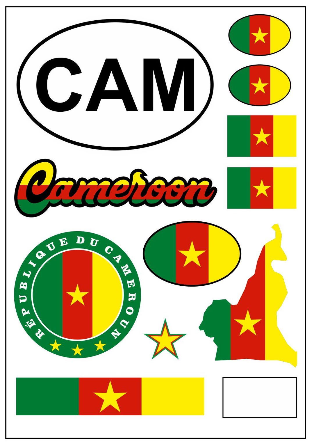 Cameroon Sticker Map 10 Pieces - Car Motorcycle Biker Flag Sticker ...