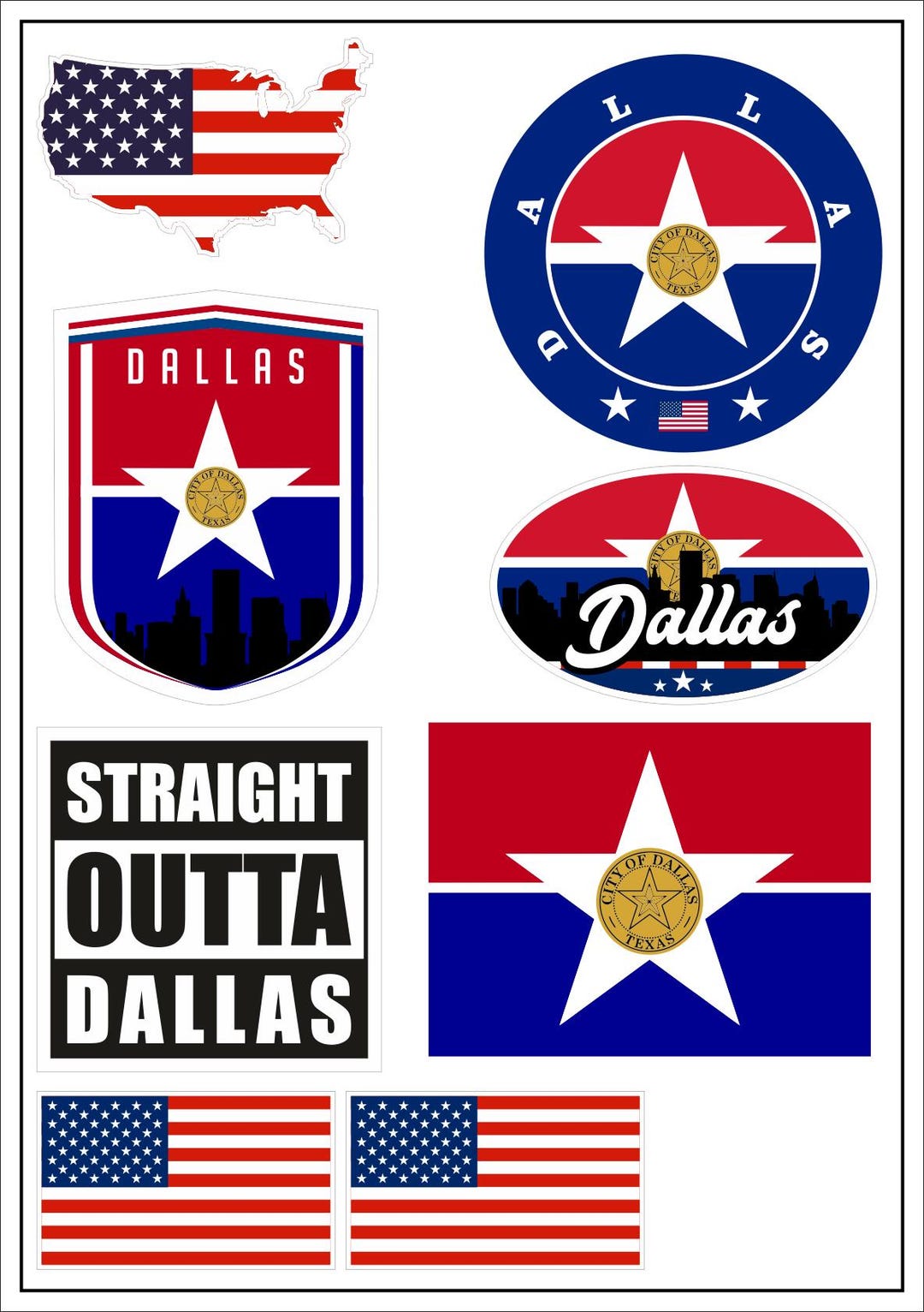 Small Dallas Sticker Dallas Sticker Map 8 Pieces - USA Car Motorcycle Biker Flag Sticker ...