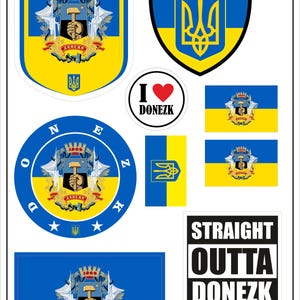 Mapa adhesivo de Donetsk, 9 piezas - Pegatina de vinilo con la bandera de Ucrania para coche, moto y motociclista ST