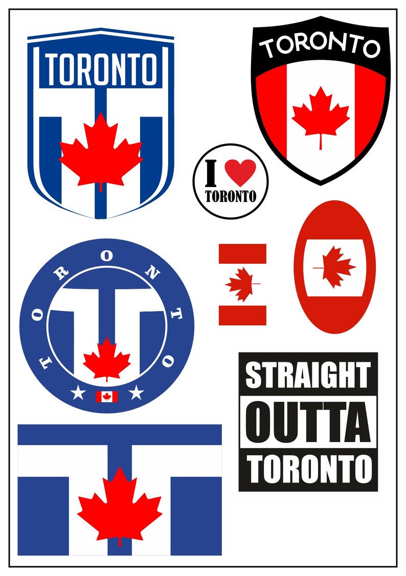 Toronto Map Stickers (8 Pieces) - Canada Car Motorcycle Biker Flag ...