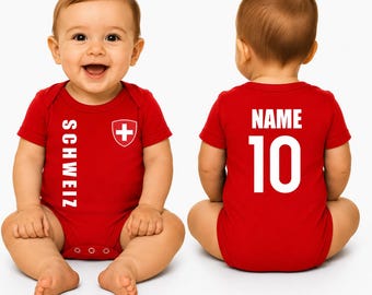 Body de bebé de Suiza estilo camiseta del Mundial | Body de fútbol para bebé con nombre y número en la espalda | Algodón | Copa del Mundo personalizada
