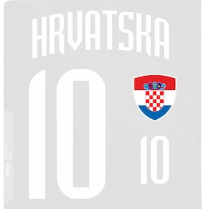 K&ouml;nnte beinhalten: Grauer Hintergrund mit dem Wort "HRVATSKA" in wei&szlig;en Blockbuchstaben oben. Eine gro&szlig;e wei&szlig;e Zahl "10" ist zentriert, mit einer kleineren "10" unter dem kroatischen Wappen.