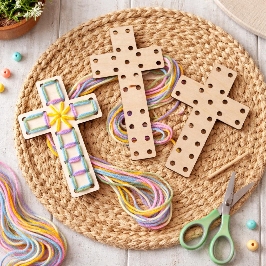 Easter Cross Yarn Craft Kit for Kids - DIY Christian Wood Craft Activity