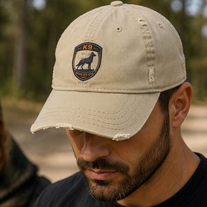 Gorra vintage para perros de trabajo K9 | Gorra bordada para papá | Gorra para perros de servicio | Gorra deportiva para perros | Regalo para adiestradores de perros K9 | Gorra de béisbol desgastada