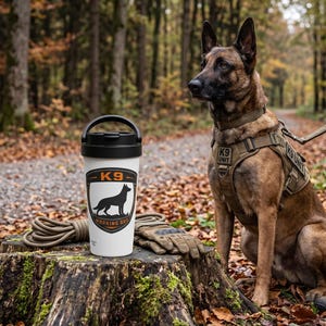 Resemugg för arbetshund i rostfritt stål | Termosmugg för schäfer 45 cl | Resemugg för servicehund, present