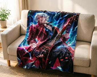 Manta macia com estampa de Devil May Cry, presente perfeito para gamers.