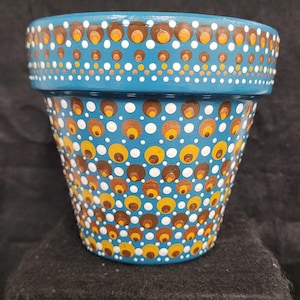 Handmålad terrakottaplanter med prickmandala | Blå blomkruka | Modern folkkonstplanter | OOAK suckulentplanter | Gåva för växtälskare